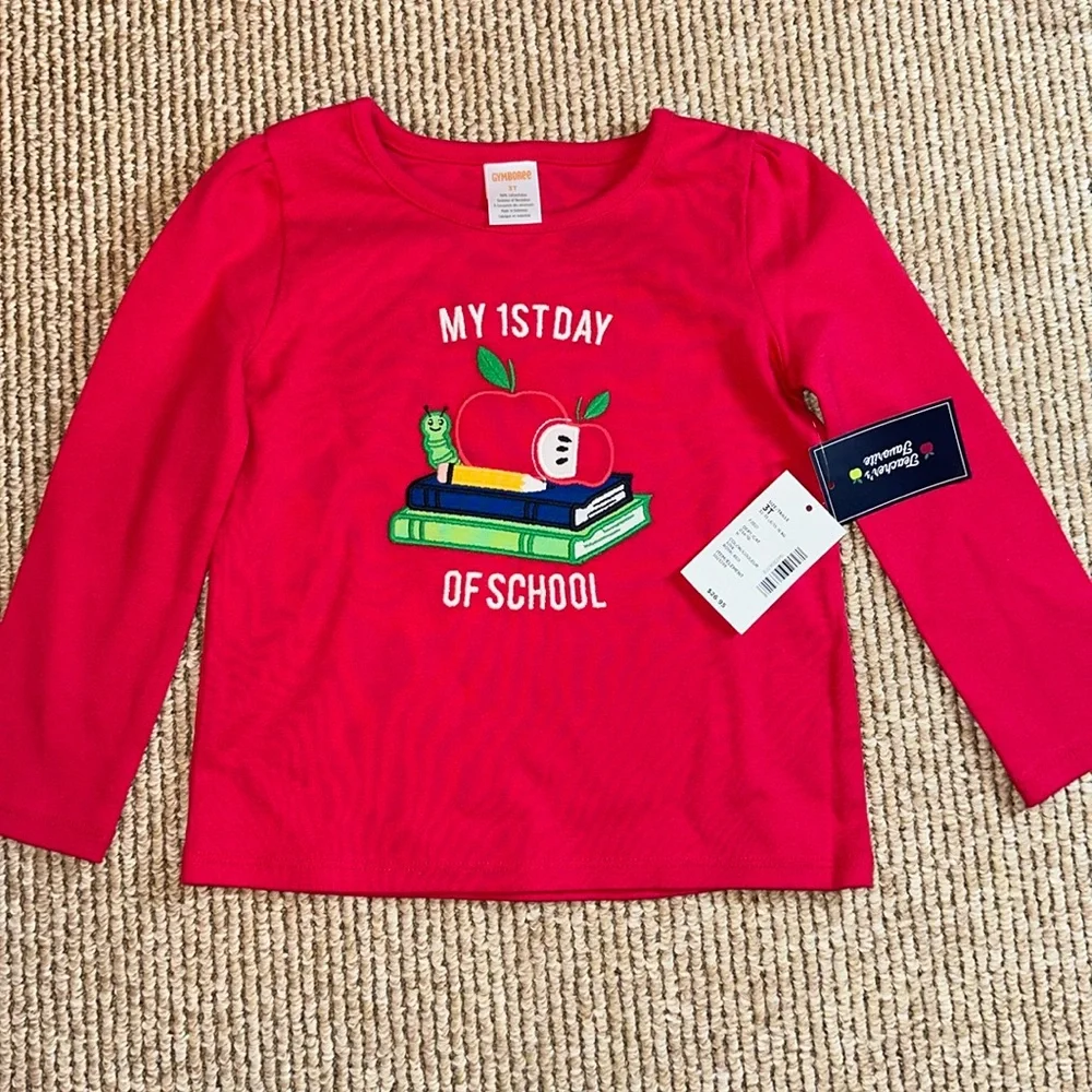 NWT Gymboree My 1st Day of School long sleeve red shirt size 3T - Teachers fave